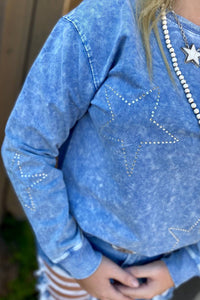 Rhinestone Star Blue Sweatshirt