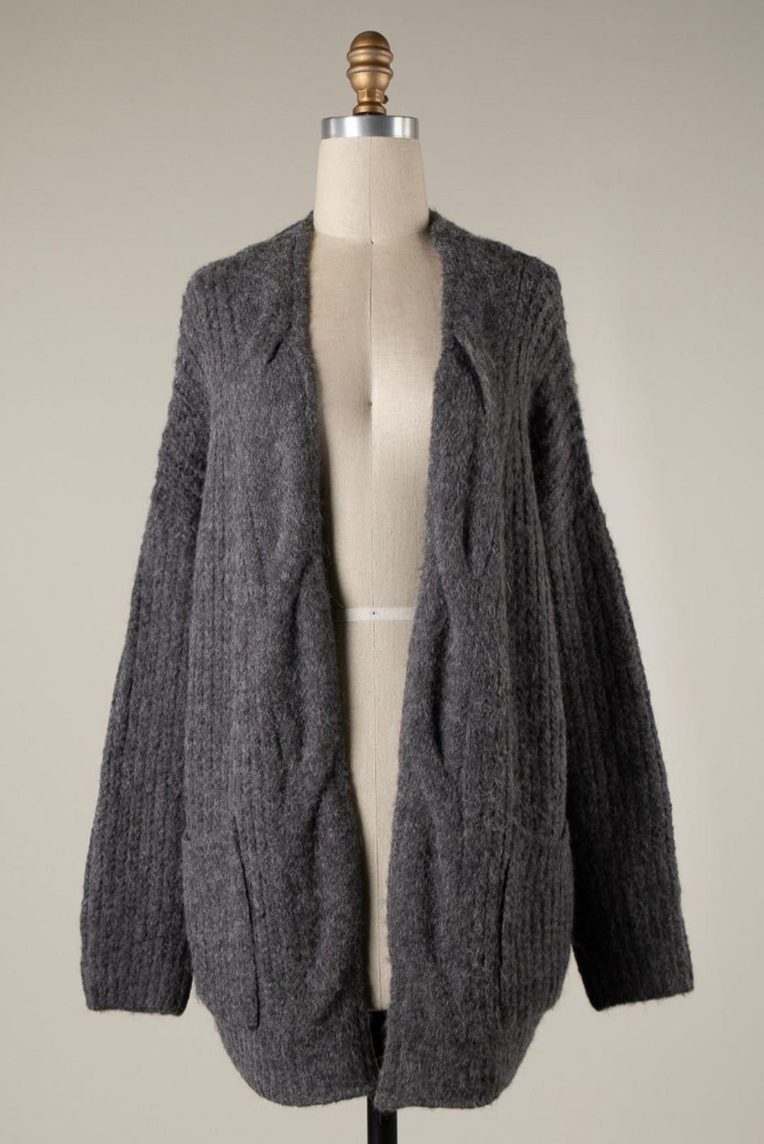 Cozy Twist Braid Cable Knit Cardigan In Charcoal