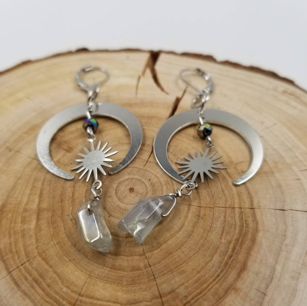 Silver Moon Crystal Earrings