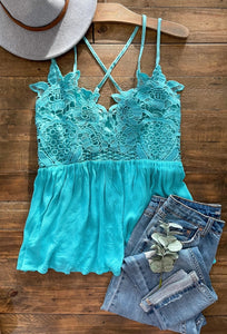 Blakeley Grace Lace Tank Top In Turquoise