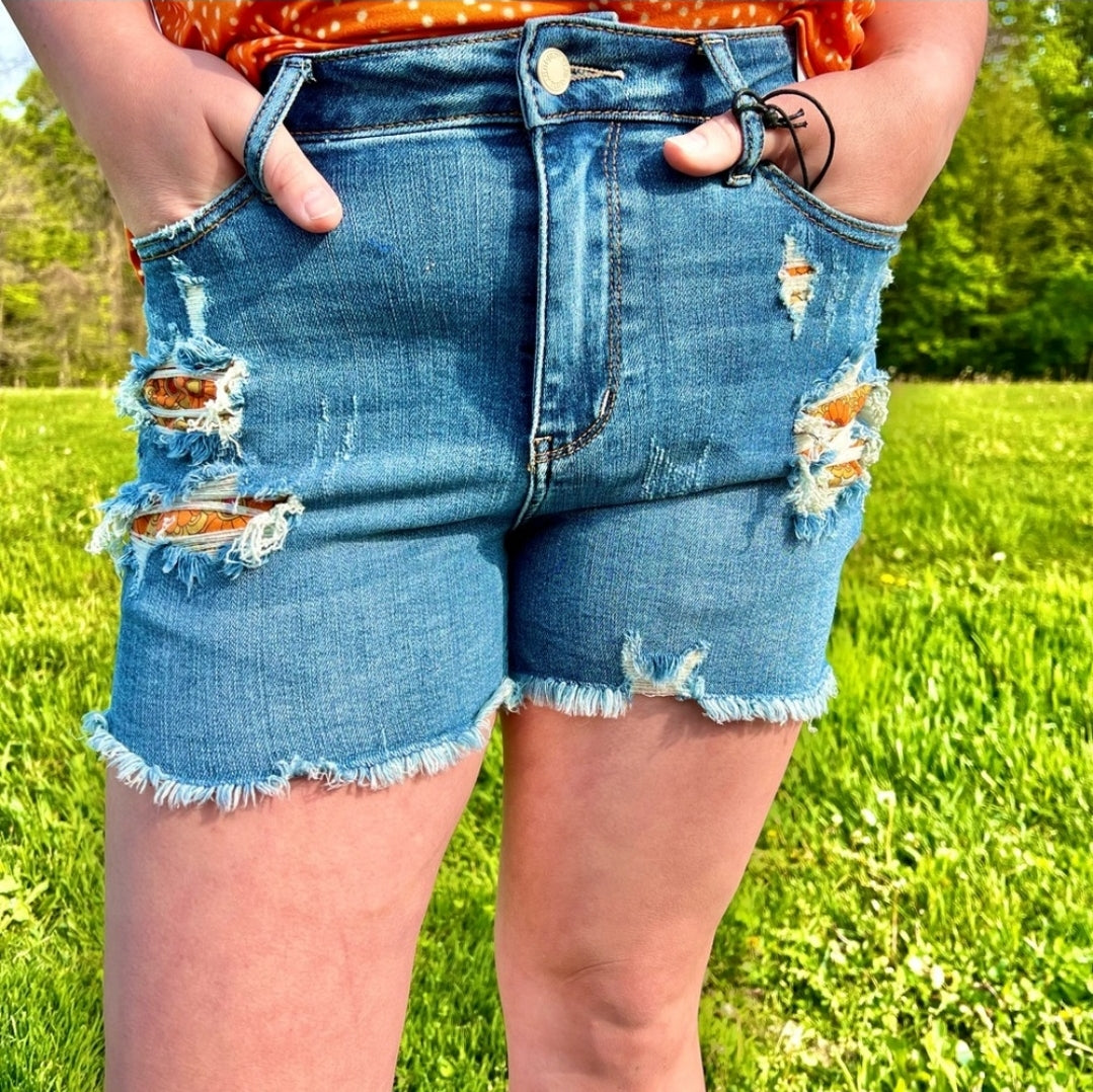 Judy Blue Good Vibes Floral Patch Shorts