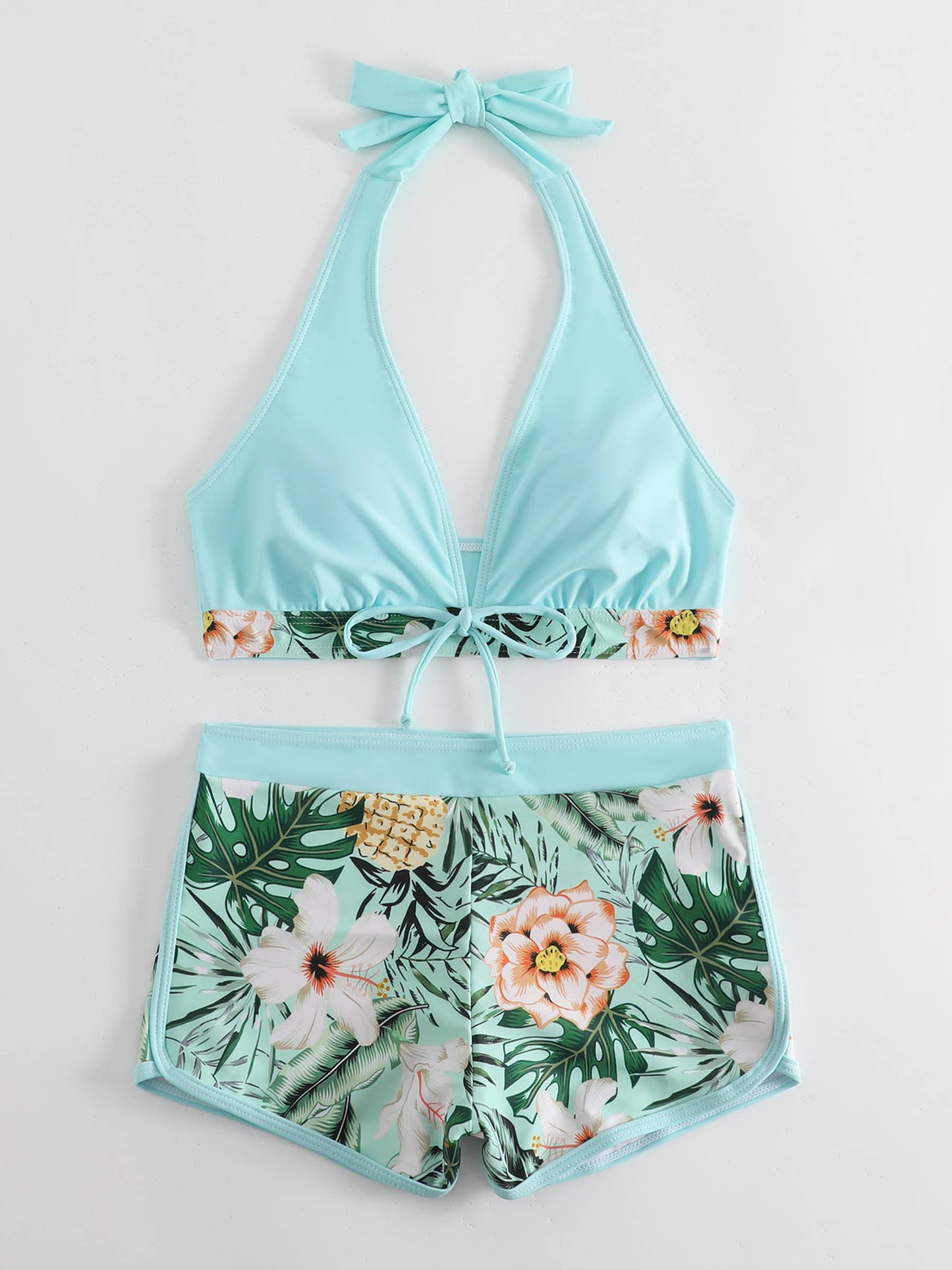 Let's Surf Split High Waist Lace Up Tropical Swimsuit