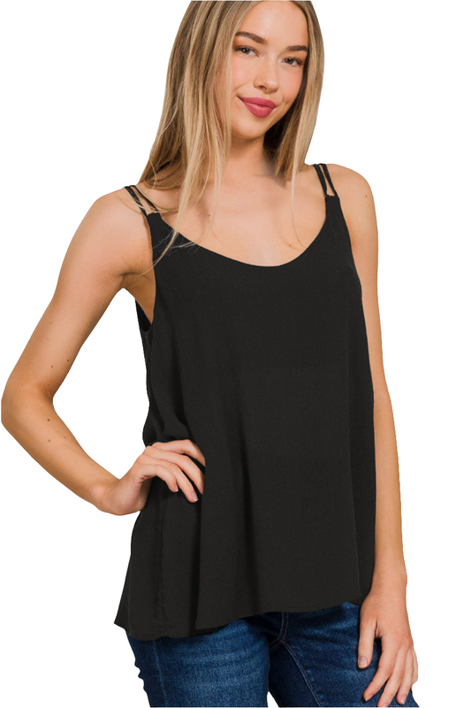 Zenana Woven Double Spaghetti Strap V-Neck Cami