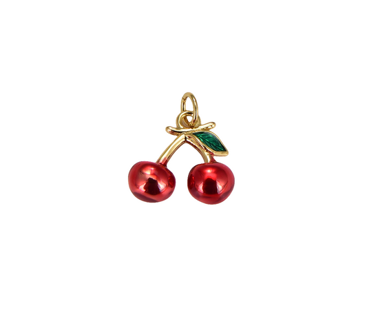 Gold Filled Red Enamel Cherry Fruit Charm Pendant
