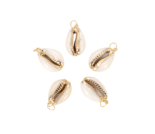 Large Natural Cowrie Shell Charm Pendant in Gold Filled