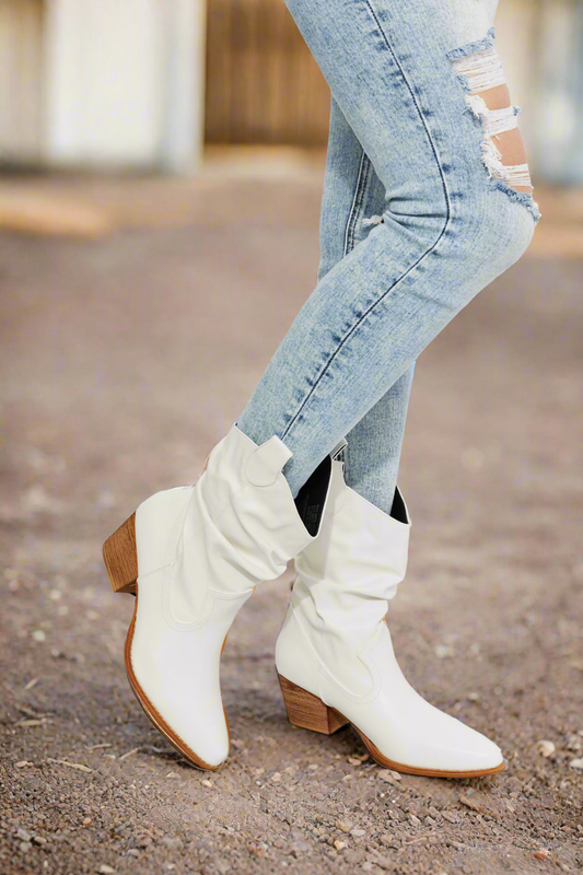 Better in Texas Scrunch Cowboy Boots in White