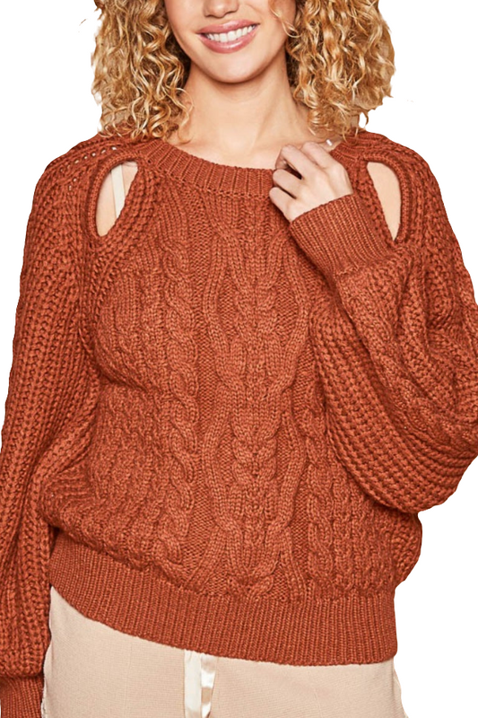POL Cable Knit Cutout Long Sleeve Sweater