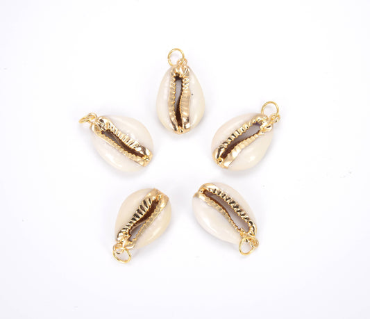 Large Natural Cowrie Shell Charm Pendant in Gold Filled