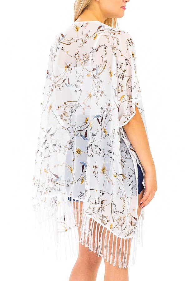 Floral Landscape Fringed Kimono