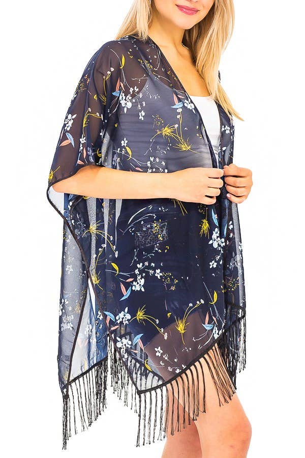 Floral Landscape Fringed Kimono