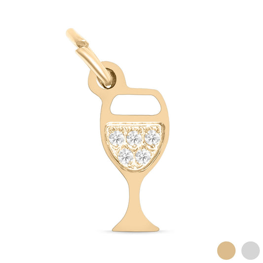 Dainty 18K Gold PVD Stainless Steel CZ Wine Glass Charm