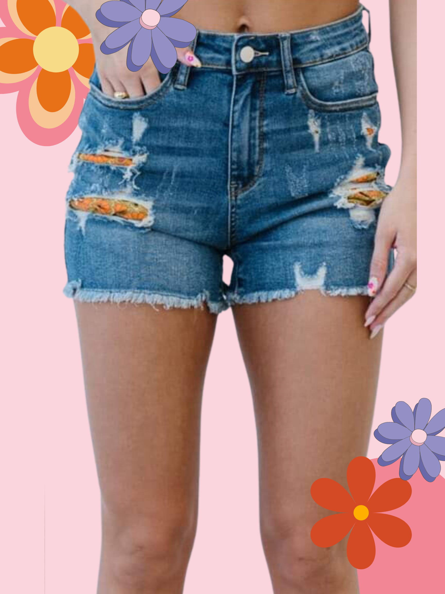 Judy Blue Good Vibes Floral Patch Shorts