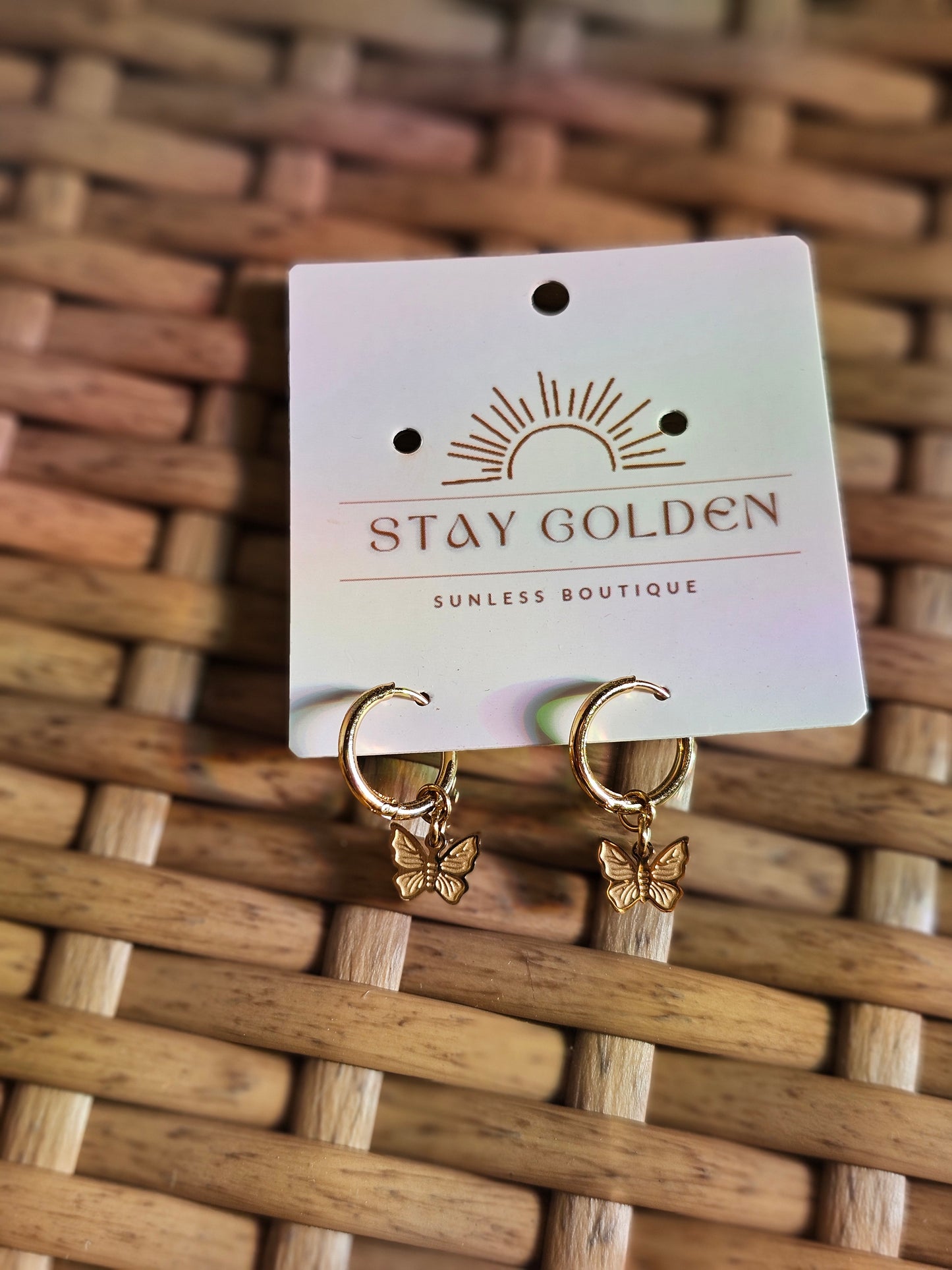 18K Gold PVD Stainless Steel Butterfly Huggie Earrings