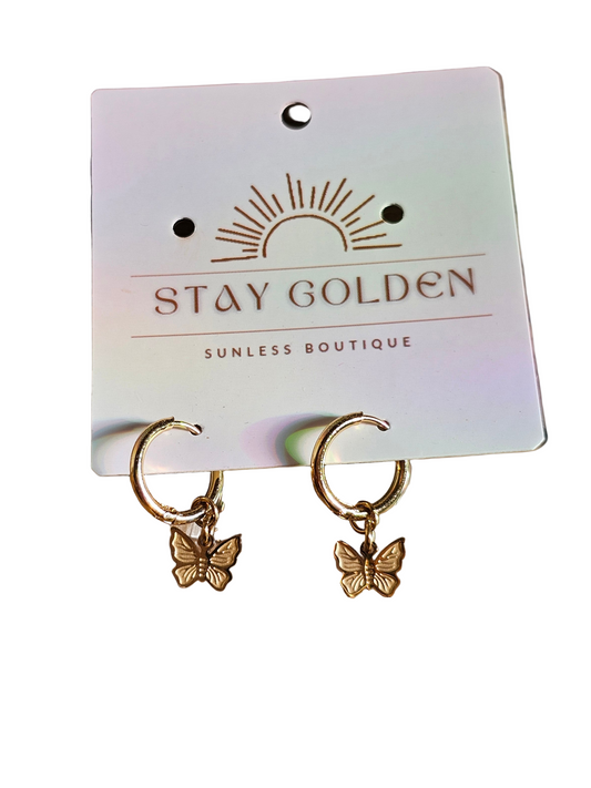 18K Gold PVD Stainless Steel Butterfly Huggie Earrings
