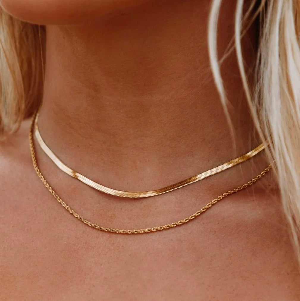 18k Gold Waterproof Herringbone Chain Necklace