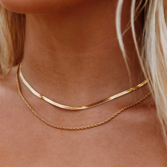 18k Gold Waterproof Herringbone Chain Necklace