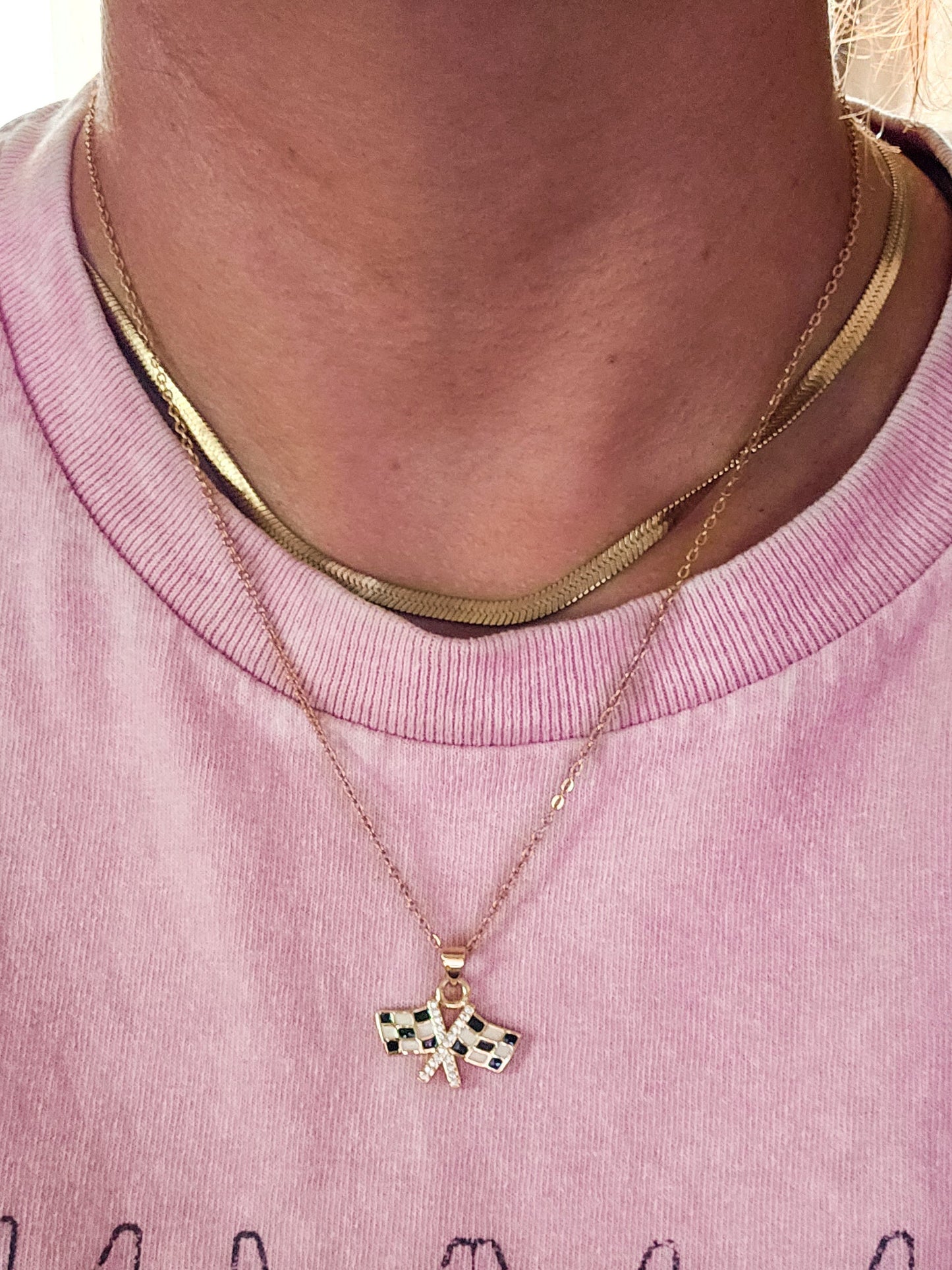 Checkered Flag Racing Necklace Stainless Steel