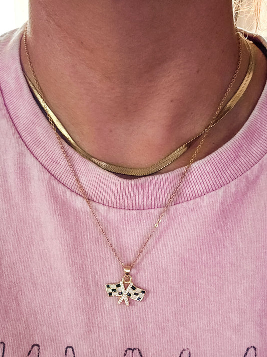 Checkered Flag Racing Necklace Stainless Steel