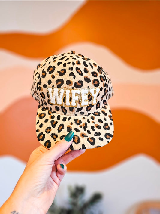 Wifey Corduroy Ball Cap In Leopard
