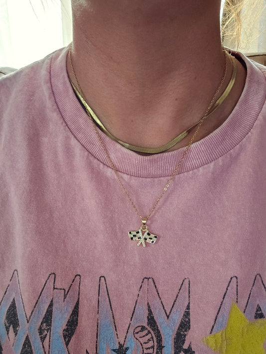 Checkered Flag Racing Necklace Stainless Steel