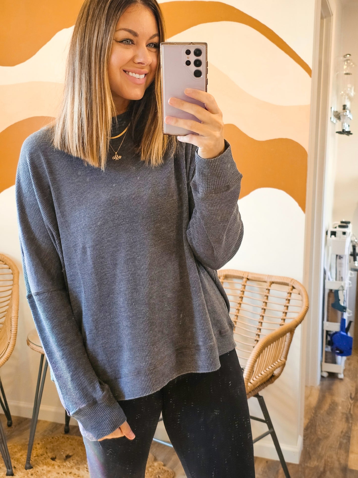 Oversized Waffle Ribbed Long Sleeve