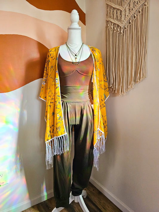 Floral Landscape Fringed Kimono