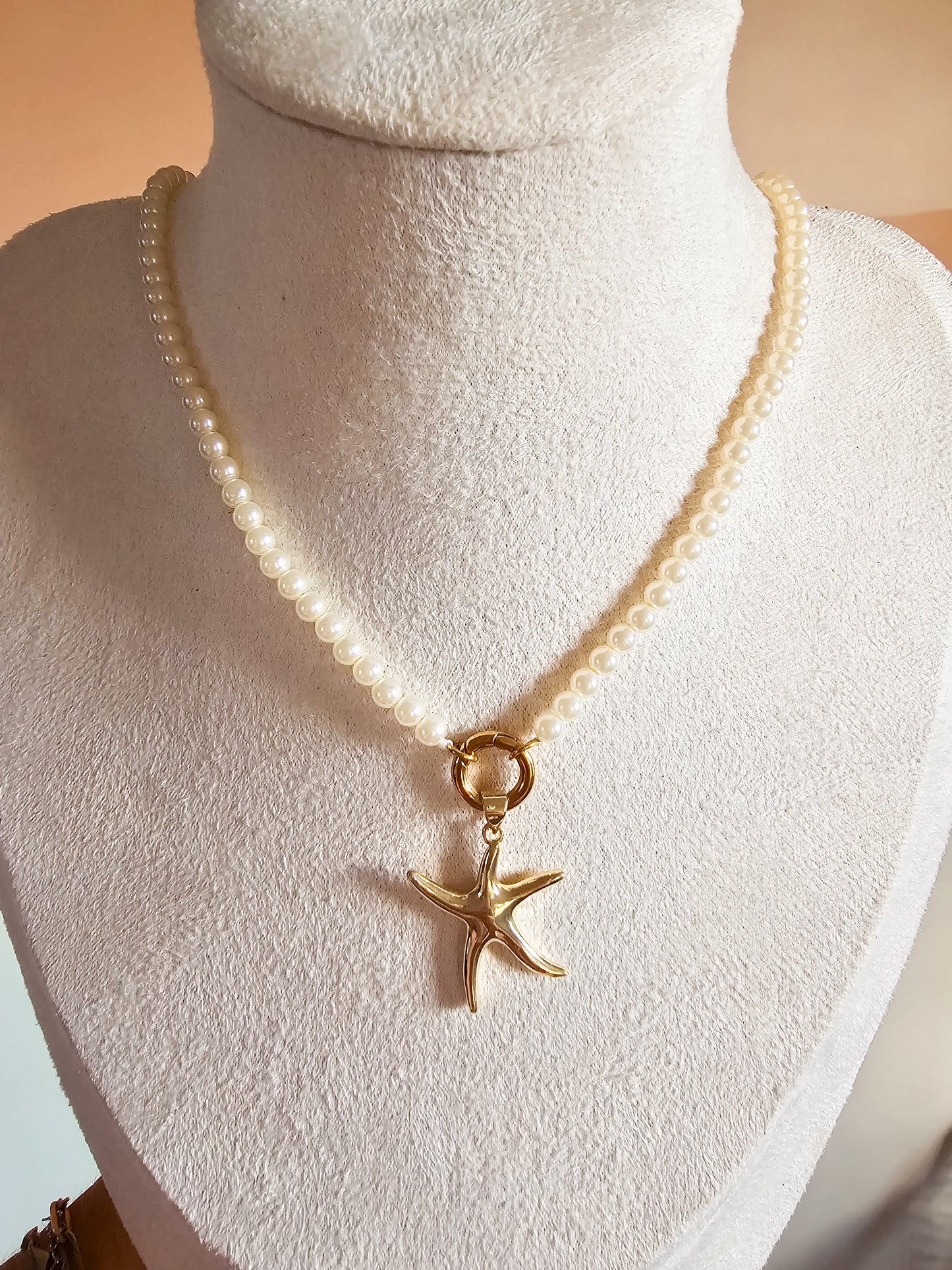 Pearl Charm Keeper Gold Starfish 18" Necklace