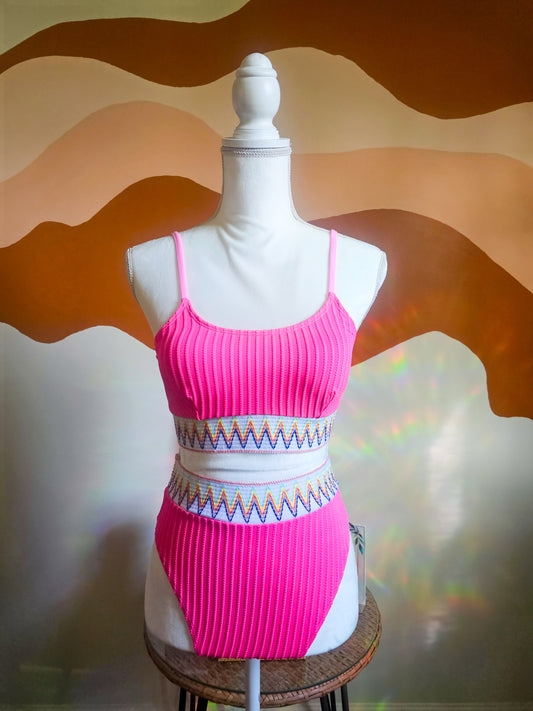 Tropic Pink Textured Bikini Swimsuit