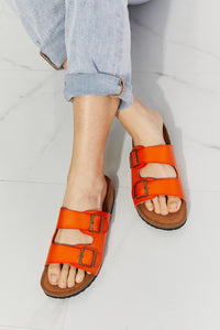 Double Banded Slide Sandals in Orange