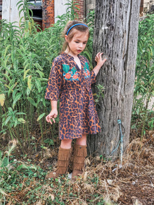 Amber Leopard Cactus Embroidered Dress - Kids