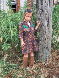 Amber Leopard Cactus Embroidered Dress - Kids