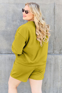 Classic Texture Long Sleeve Top and Drawstring Shorts Set In Multiple Colors