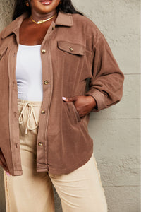 Cozy Girl Button Down Shacket In Coffee