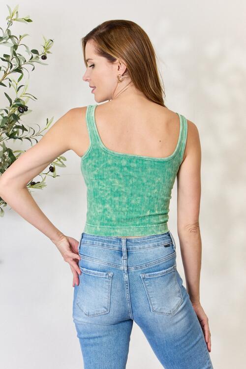 Closet Staple Washed Ribbed Cropped Tank In Kelly Green