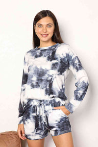 Tie-Dye Long Sleeve Top and Shorts Lounge Set