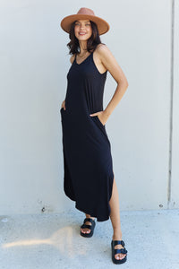 Just Beachy Cami Side Slit Maxi Dress in Black