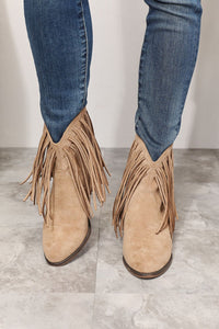 Fringe Cowboy Western Ankle Boots In Tan