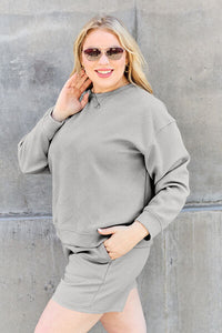 Classic Texture Long Sleeve Top and Drawstring Shorts Set In Multiple Colors