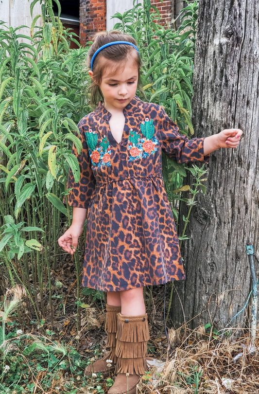 Amber Leopard Cactus Embroidered Dress - Kids