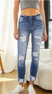 Kancan Cali Mid-rise Distressed Ankle Skinny Jeans