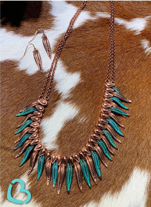 Feather Fall Necklace in Patina and Copper