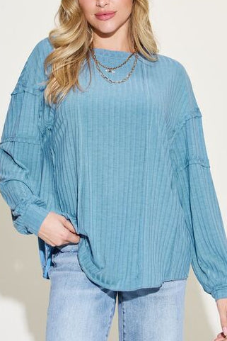 Basic Ribbed Oversized Long Sleeve T-Shirt In Multiple Colors