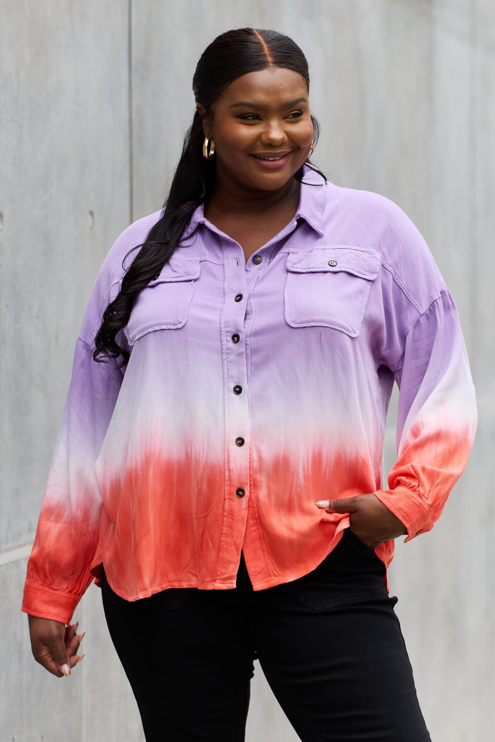 Relaxed Fit Tie-Dye Button Down Top