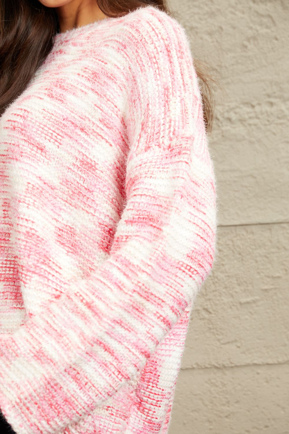 Fuzzy Chunky Knit Sweater In Pink