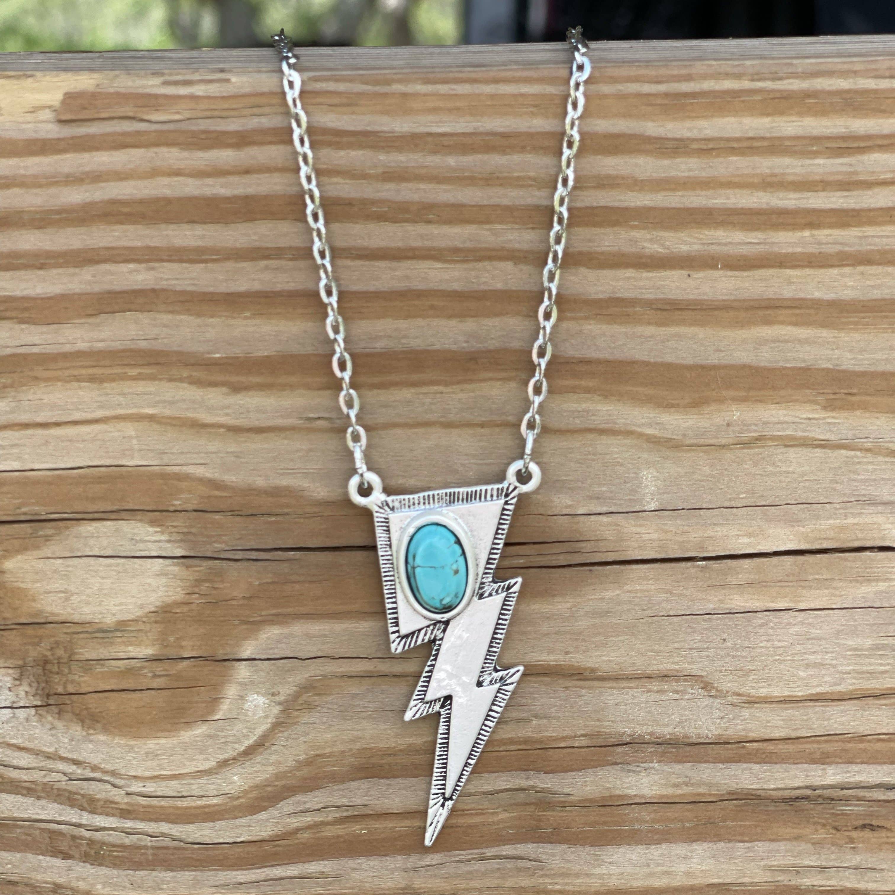 Silver Stone Lightning Bolt Necklace