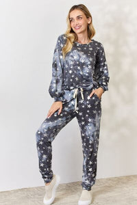 BiBi Star pattern Long Sleeve Top and Drawstring Pants Lounge Set