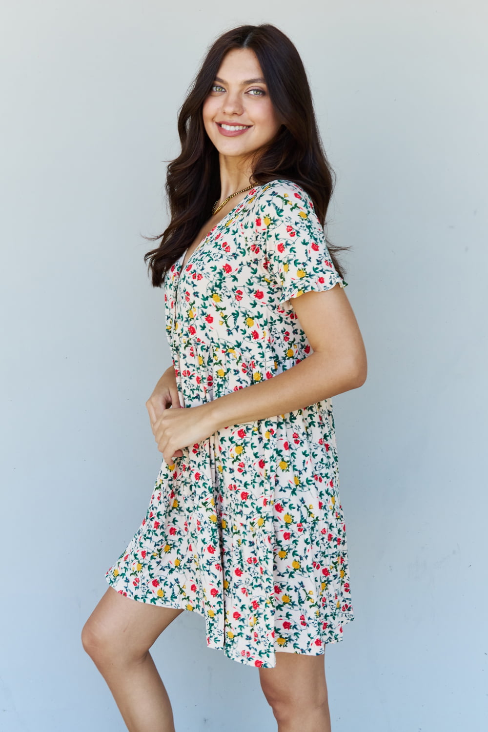 Marnie Floral V-Neck Ruffle Sleeve Floral Dress