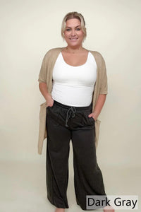 Mineral Washed Drawstring Retro Wide Leg Lounge Pants In Multiple Colors