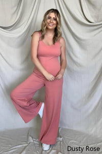 FawnFit Wide Leg Sleeveless Jumpsuit With Built-In Bra In Multiple Colors